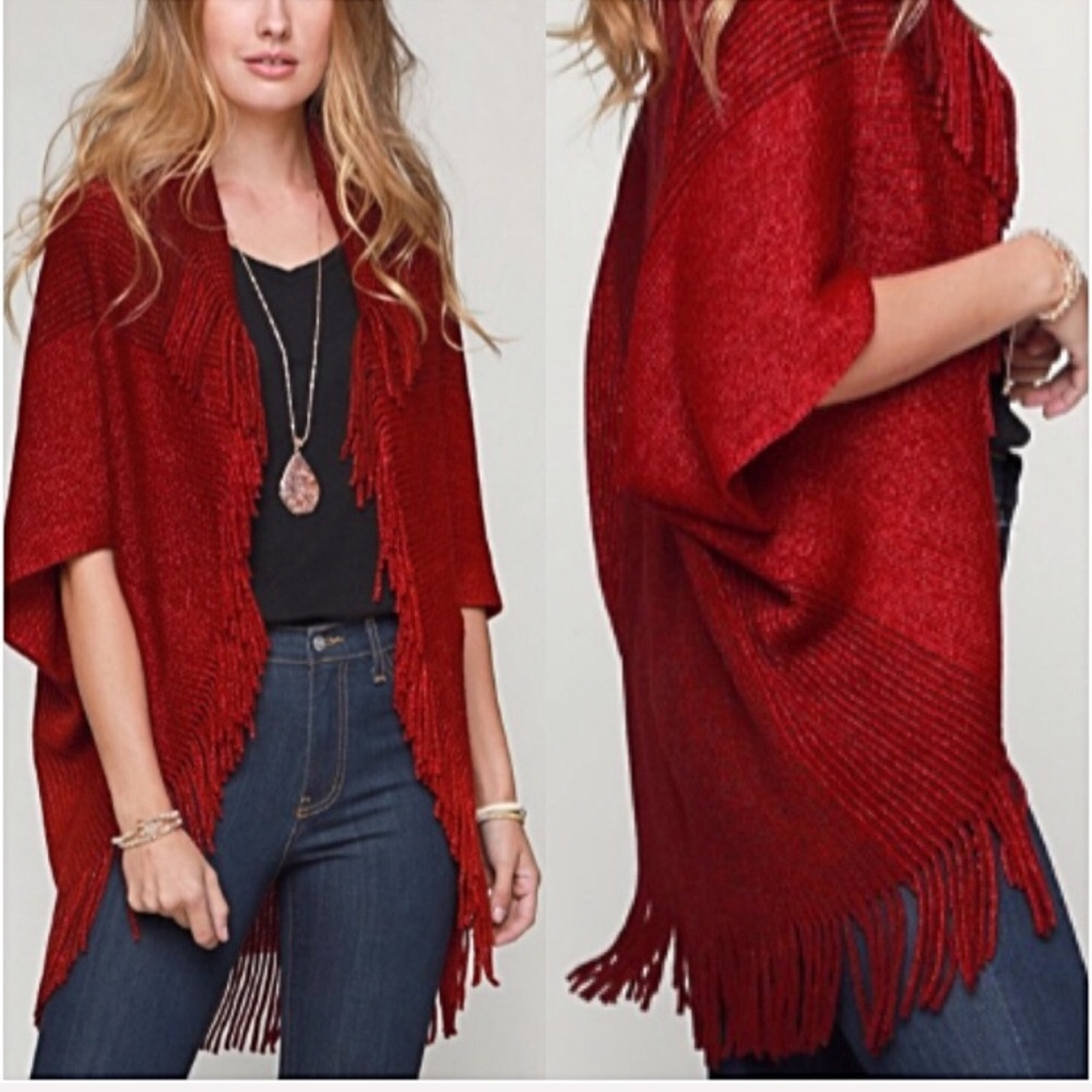 📍SALE📍Boho Chic Sweater Cardi Shrug Wrap O/S Red - Picture 3 of 5